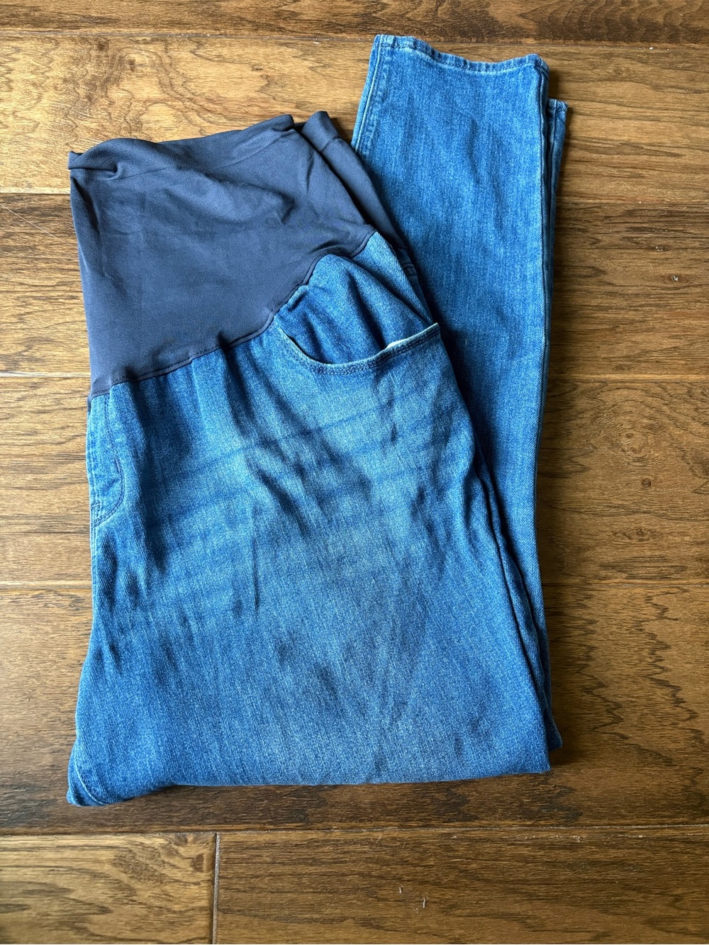 Old Navy Blue Denim Maternity Skinny Jeans with Black Waist Panel